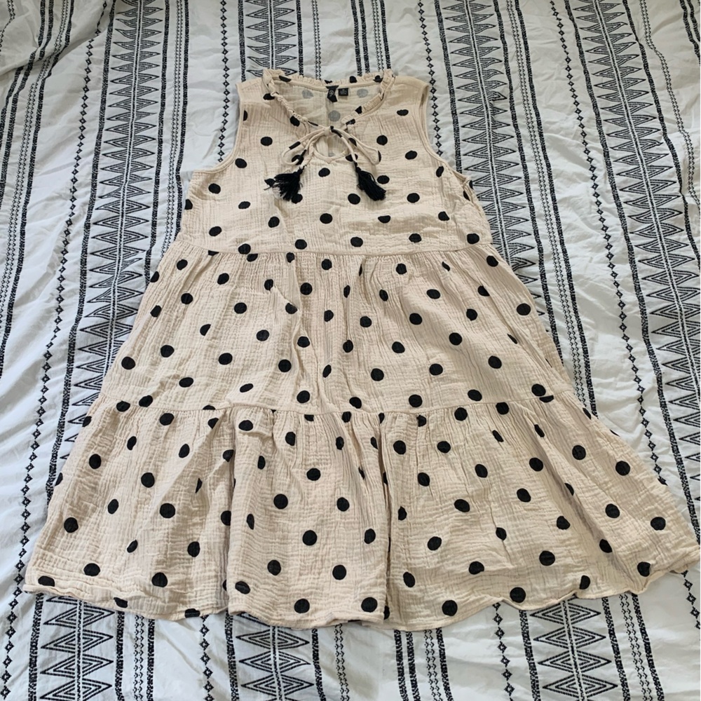 Cream & Black Polka Dot Sleeveless Mini Sundress Size Small